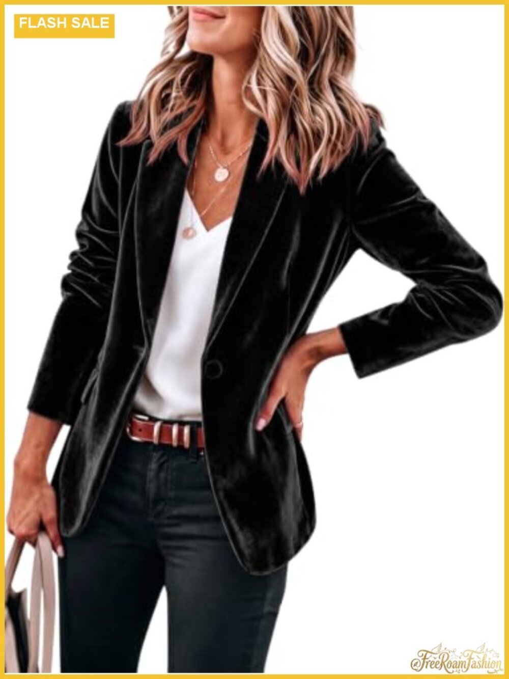 Velvet Blazer Open Front Notched Lapel Business Casual